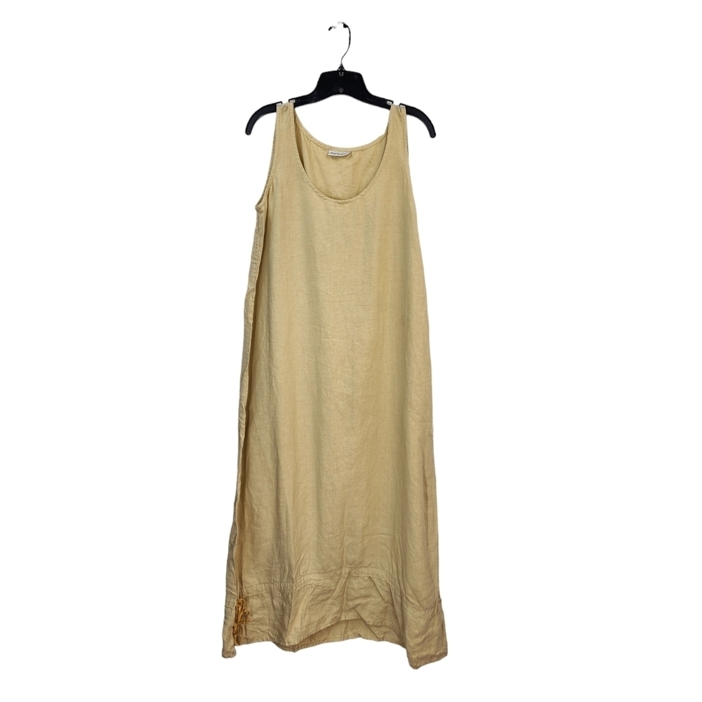 Homefrocks Women's 100% Linen Sleeveless Peasant Lagenlook Dress - M